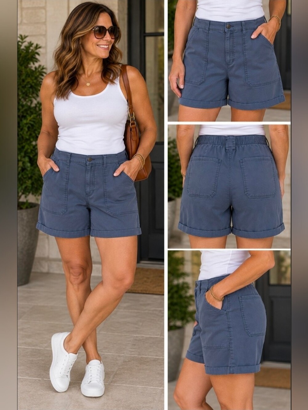 Gloria Vanderbilt Blue Cargo Shorts with Front Patch Pockets